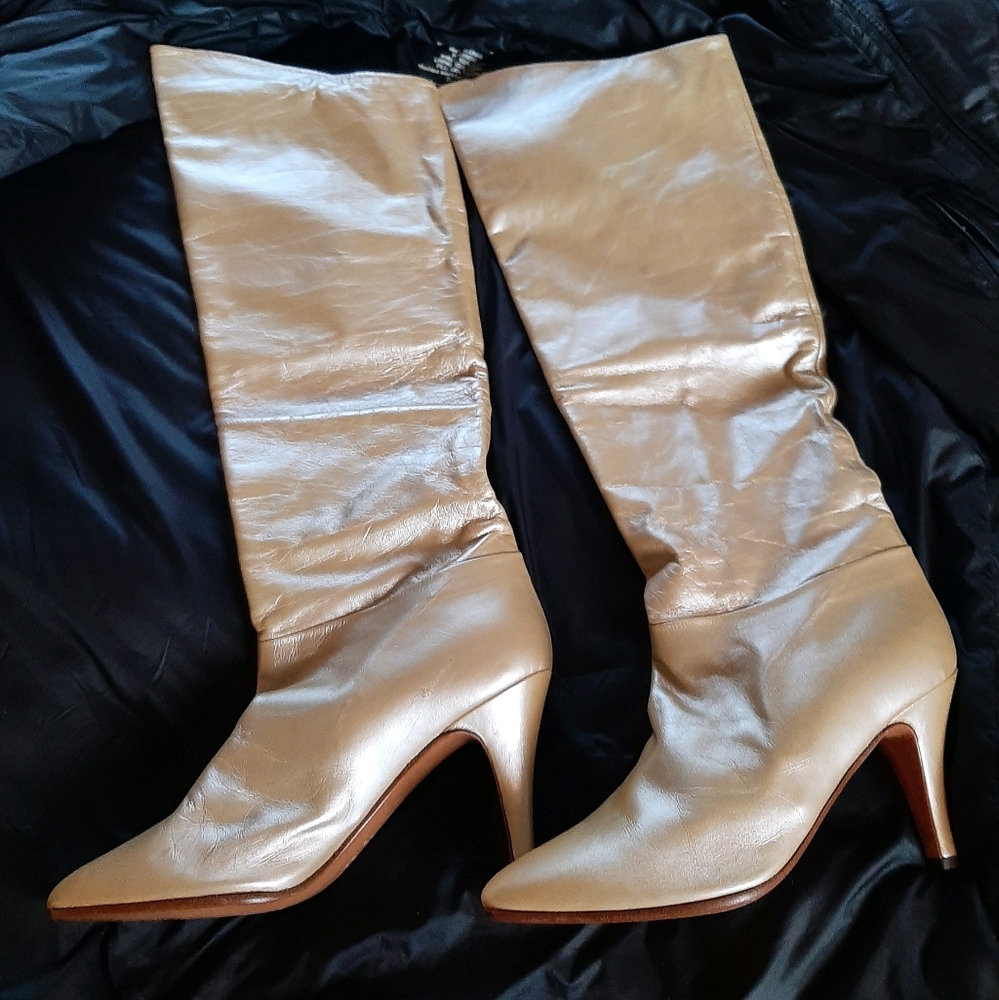 A D Molina Heeled Metalic Gold Boots
